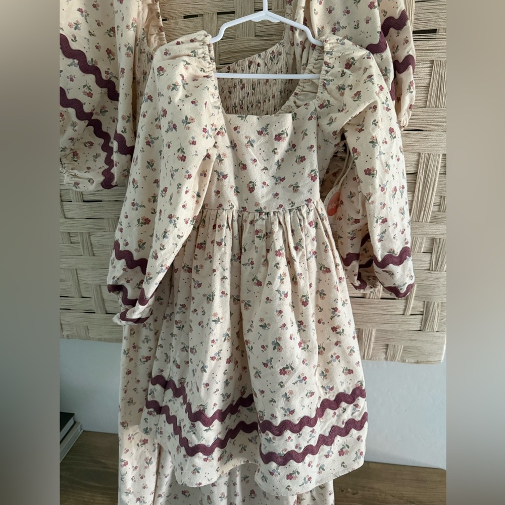 Boho Floral Cream Maxi Dress with Burgundy Trim - Picture 2 of 5